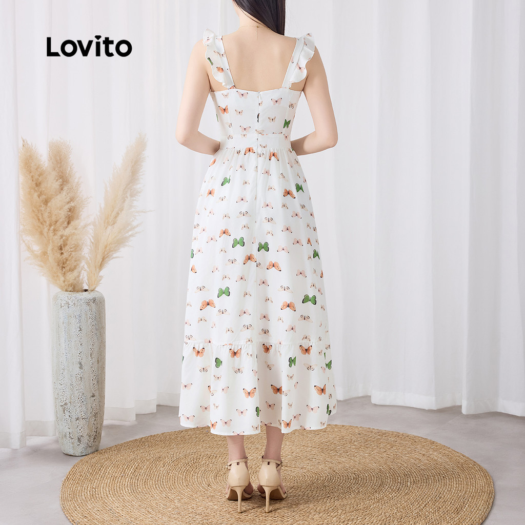 (Trendy) Lovito Vestido Boho Borboleta Com Estampa Frontal Para Mulheres L132ED465 - Women Clothes