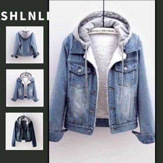 Outono E Inverno Versão Coreana Com Capuz Jaqueta Jeans Curta Para Cerdas Femininas De Algodão De Lã Espessada em Oferta na Shopee