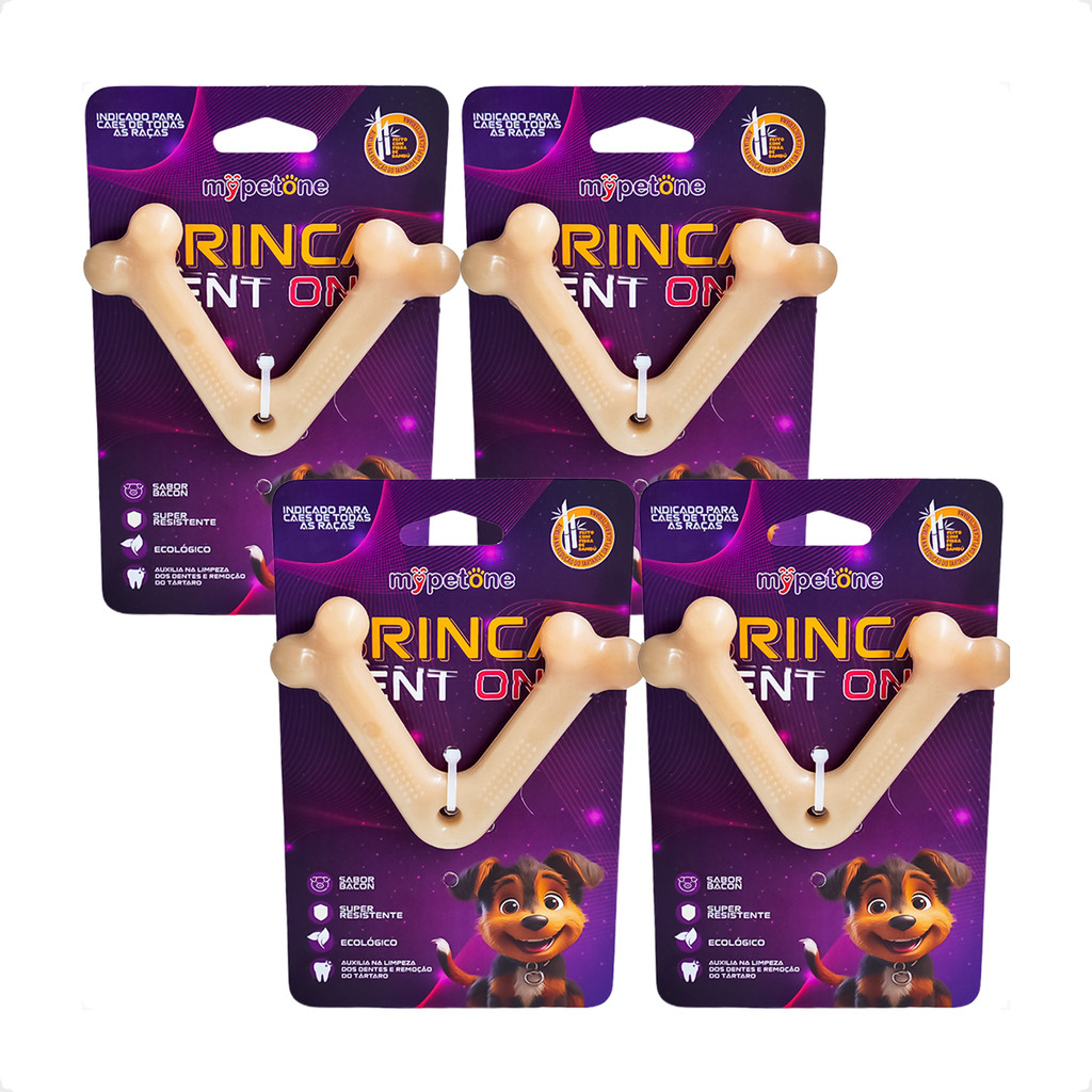 Kit 4 Brinquedo Osso Bamboo Brinca Dent One Sabor Bacon - V - Pequeno em Oferta na Shopee