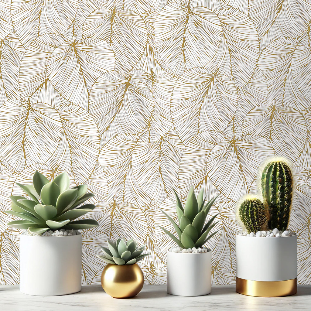 Papel de Parede  Adesivo Autocolante Floral Folhas Douradas - 5 Metros em Oferta na Shopee