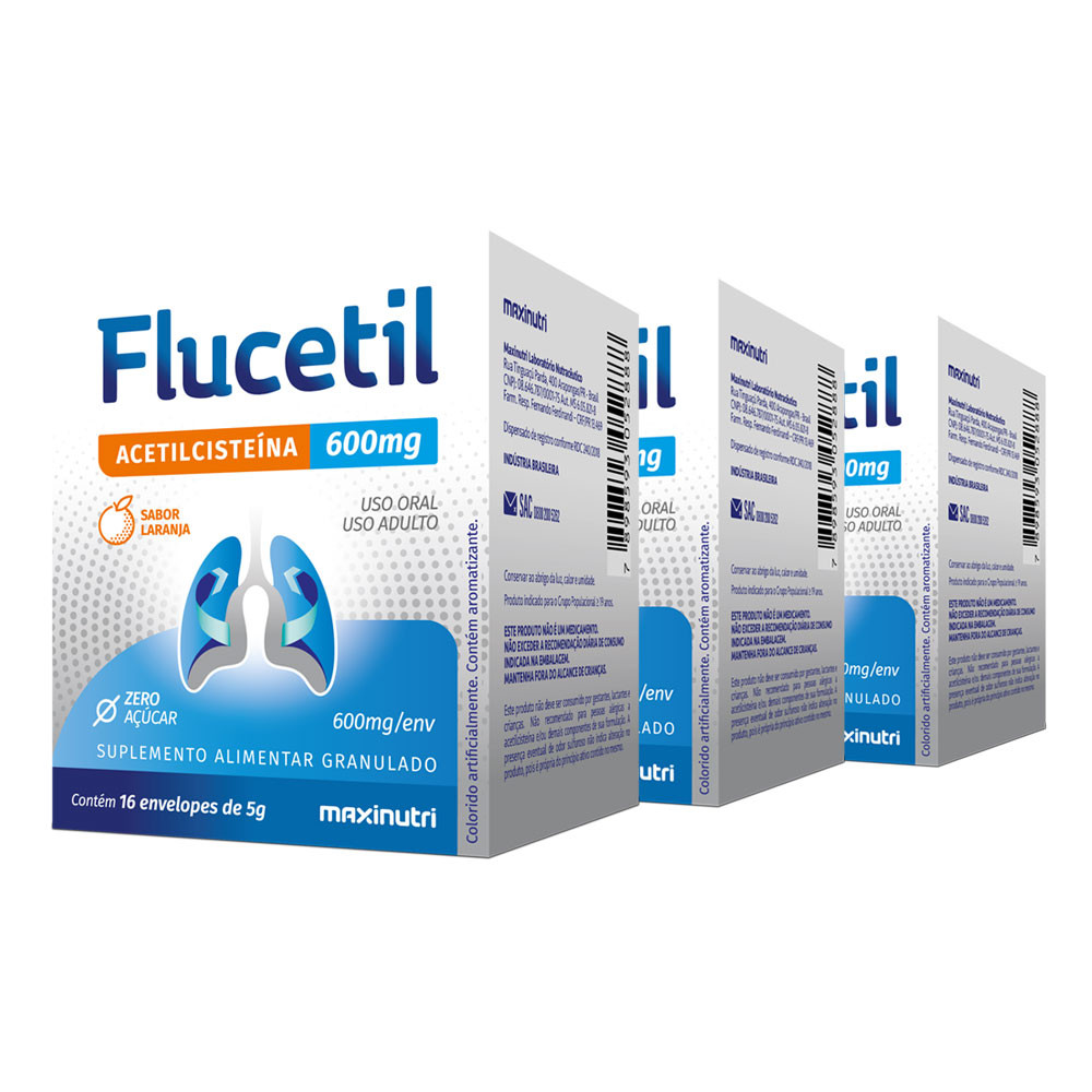 Kit 3 Flucetil Suplemento Alimentar Granulado Sabor Laranja 16x5g Maxinutri