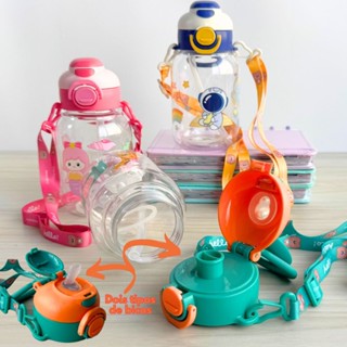 Garrafas De Água Para Criança Infantil com Bico duplo 700ml Com Alça Regulável em Oferta na Shopee