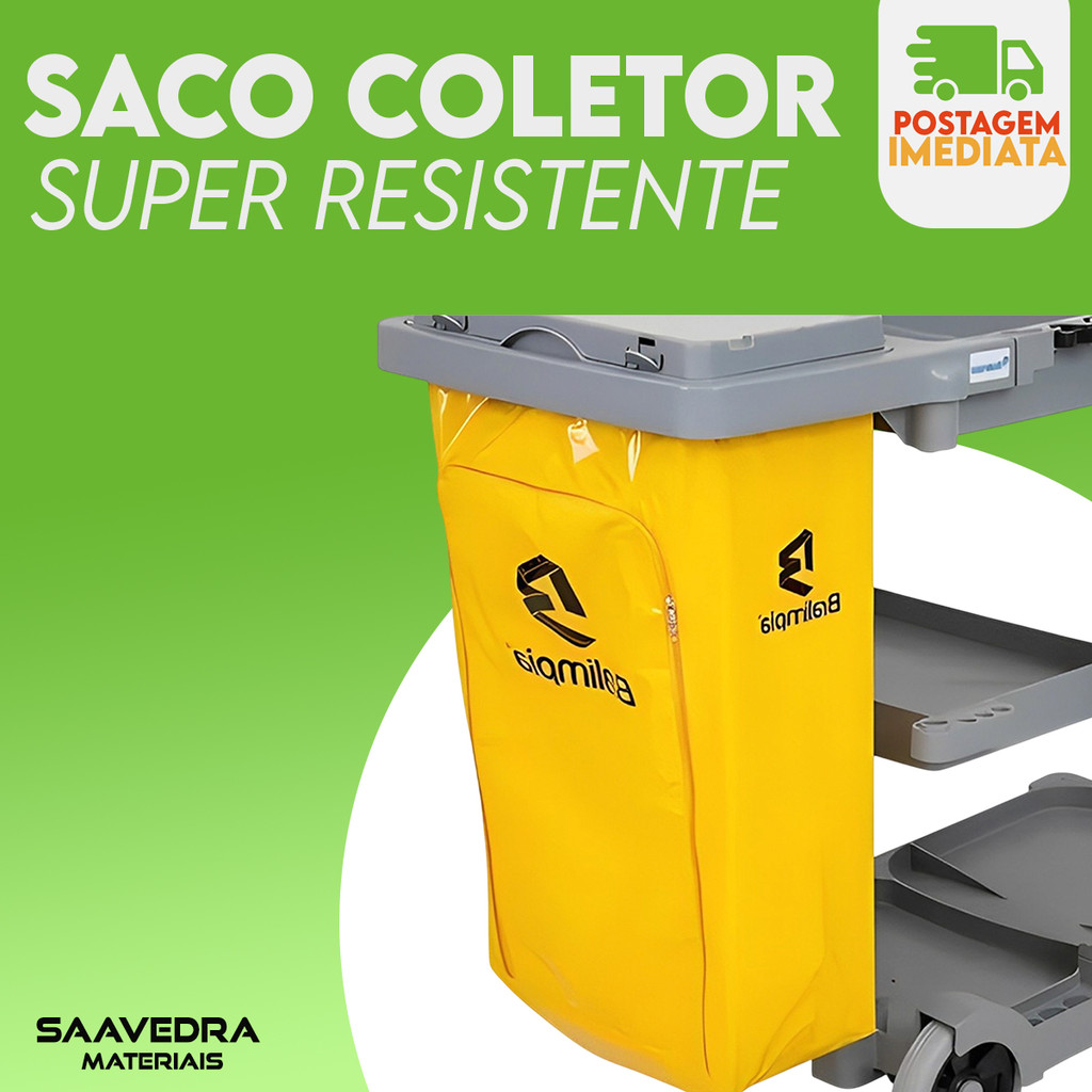 Saco Coletor Bolsa Vinil Carro Funcional Amarelo - Bralimpia