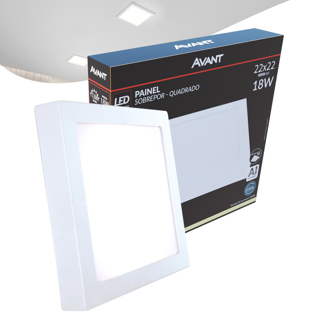 Painel Plafon Led Alu 18w 4000k Sob. Quadrado 110v/220v 22cm Avant em Oferta na Shopee