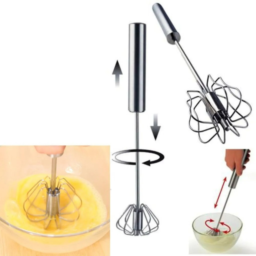 Fouet Batedor Misturador Manual Inox Giratório 30cm