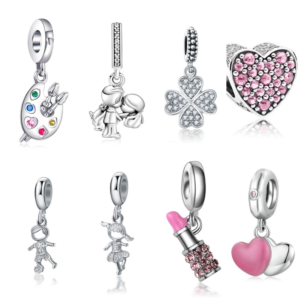 Berloque Amuletos De Prata 925 Trevo Tartaruga Marinha Cereja Acessórios Bracelete Contas Amantes Diamante Inlaid
