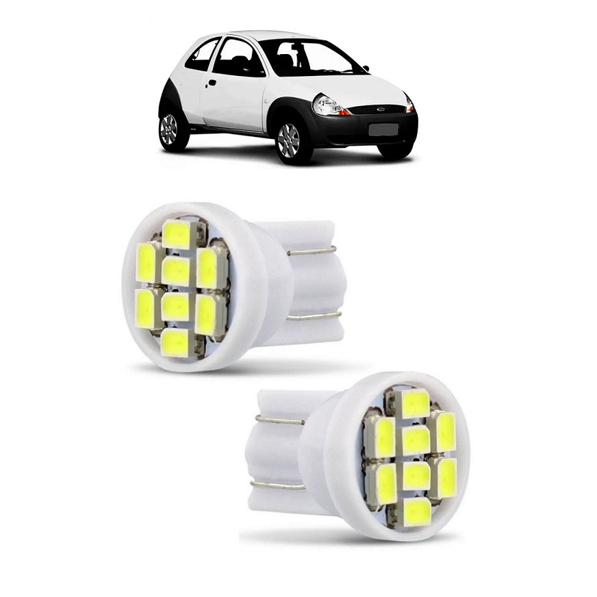 Par Lampada Pingo T10 8 LED Ford Ka Farol Teto Placa 5w