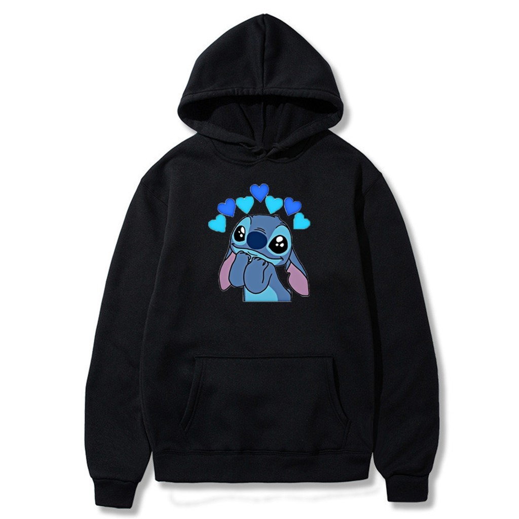 Moletom Canguru Stitch Desenho Lilo e Stitch Fofo Corações Blusa de Frio Casaco Premium Alta Qualidade