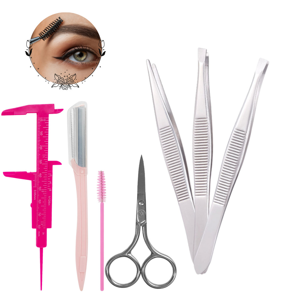 Kit 7 Peças Para Limpeza de Sobrancelha Tesoura/ Pinça/ Escovinha em Oferta na Shopee