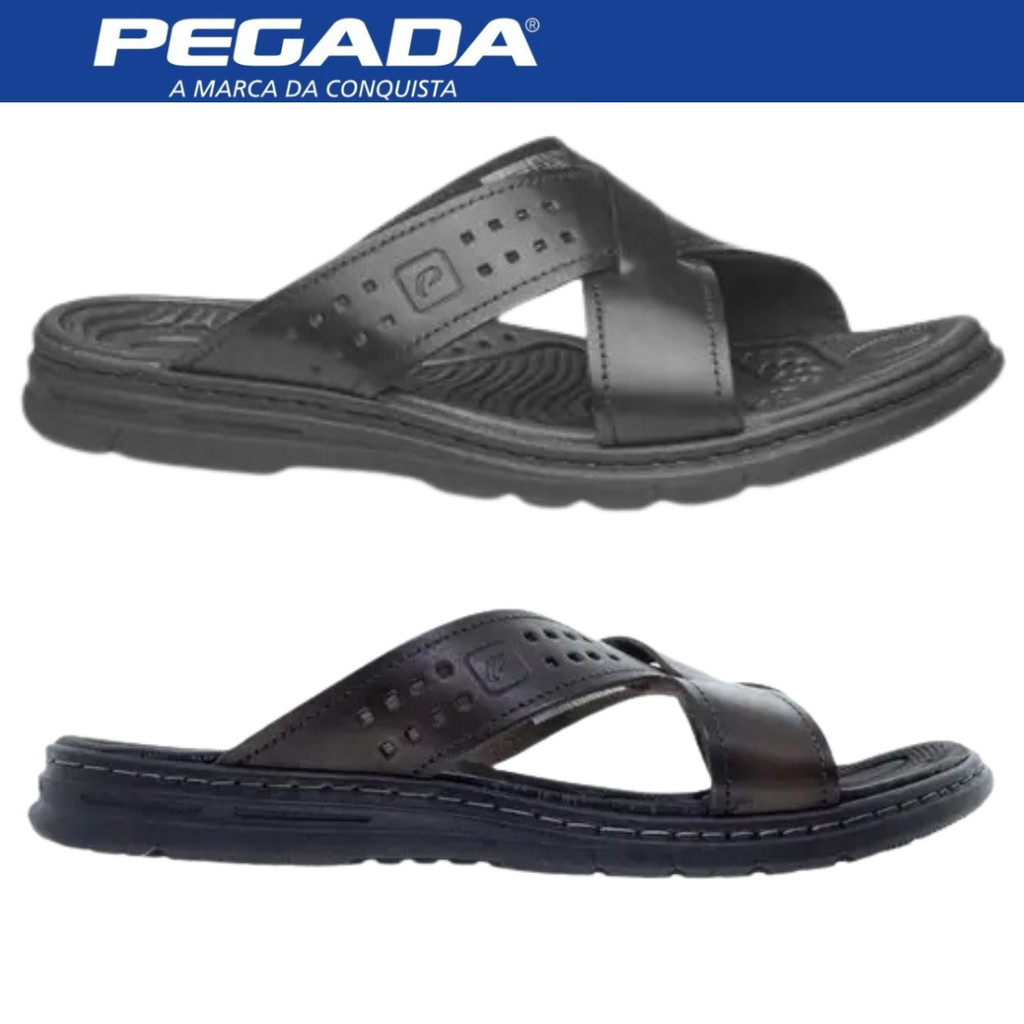 Chinelo Masculino Pegada Couro Original Confortável Tiras Cruzadas em Oferta na Shopee