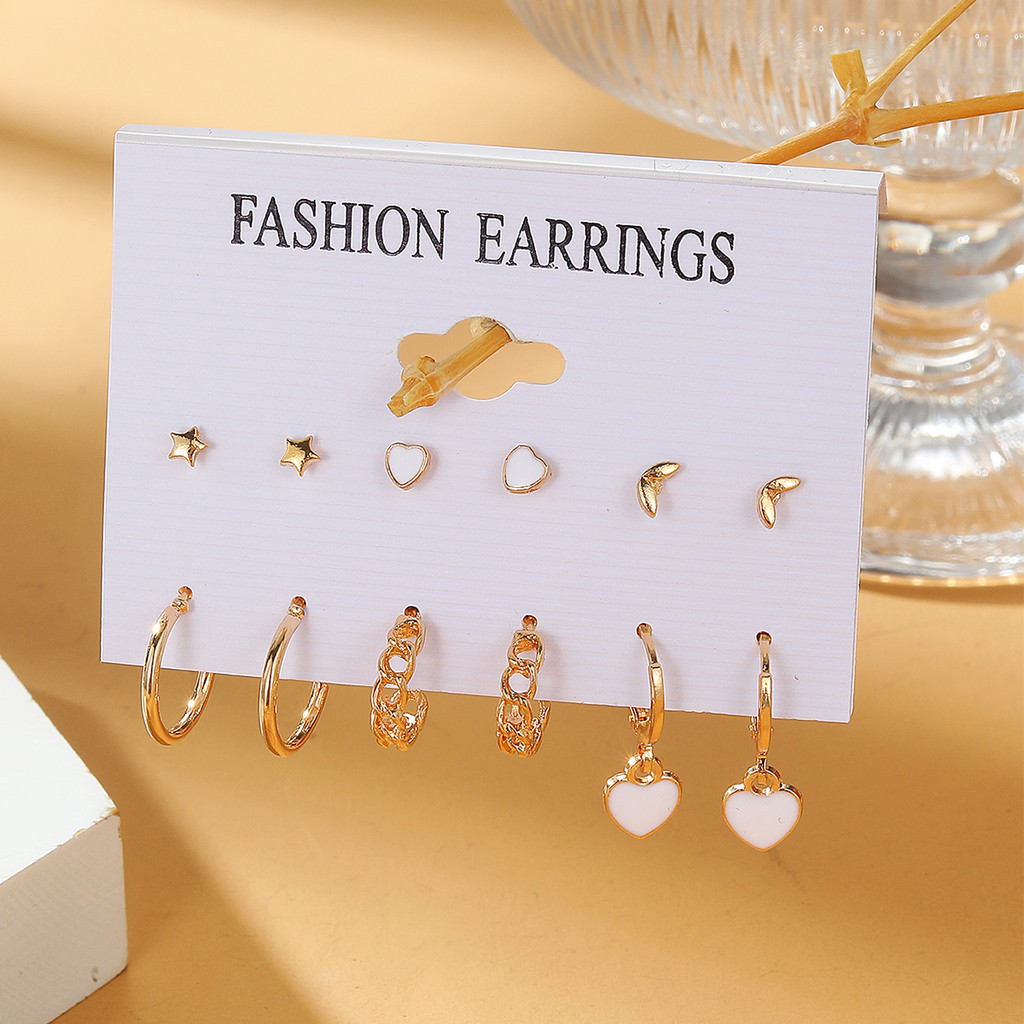 Conjunto de brincos de coração de estrela da moda, seis peças, brincos de ouro simples e elegantes, presente para data em Oferta na Shopee