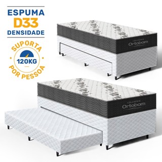 Cama Box com Colchao de Espuma D33 Ortobom Airtech 100 + Auxiliar de Espuma Unique Solteiro 88cm em Oferta na Shopee