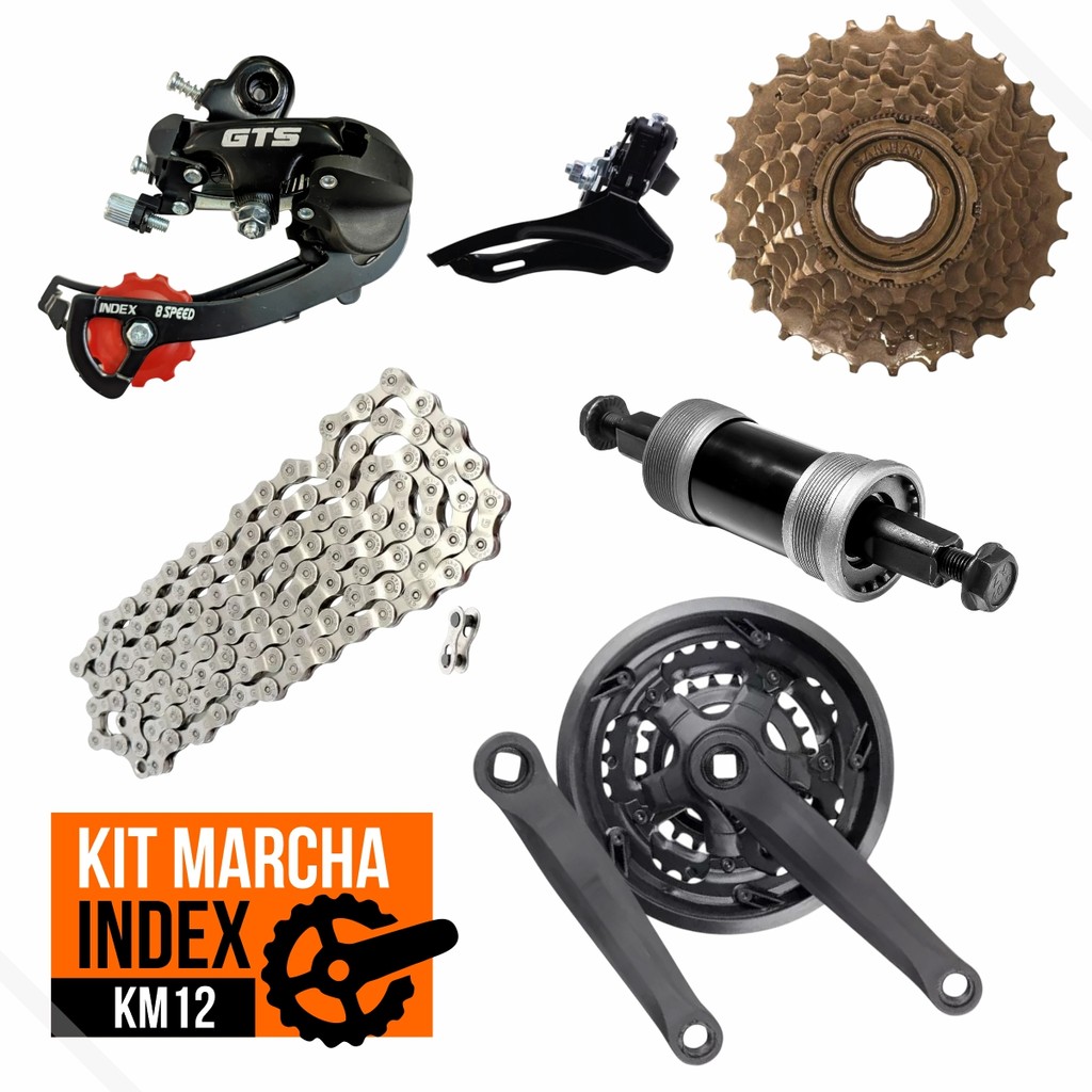 Kit Marcha Index Roda Livre 7v +  Corrente 7v Index + Pedivela 24/34/42 + Mov. Central + Cambios GTS em Oferta na Shopee
