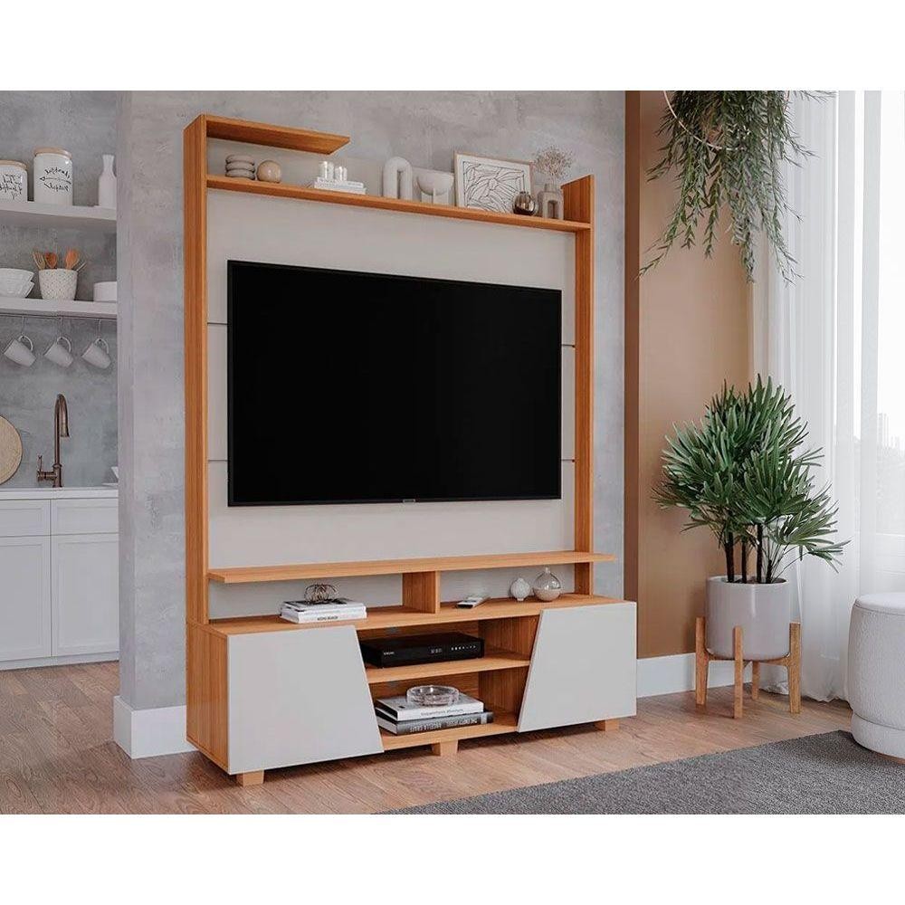 Home p/ TV até 55 Pol Master c/ 2 Prateleiras e Pés 135x183cm Off White/Nature - Permóbili em Oferta na Shopee