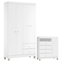 Cômoda E Guarda Roupa 4 Portas Baby Kids Branco - Incorplac