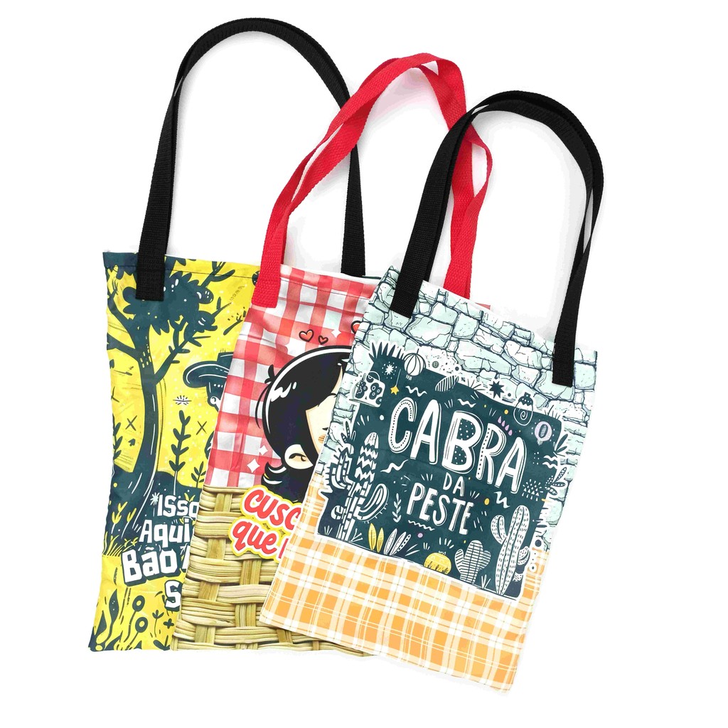 kit C/10 Bolsa Sacola Ecobag 30x40 Arraia Personalizada Festa Junina Caipira Interior Presente