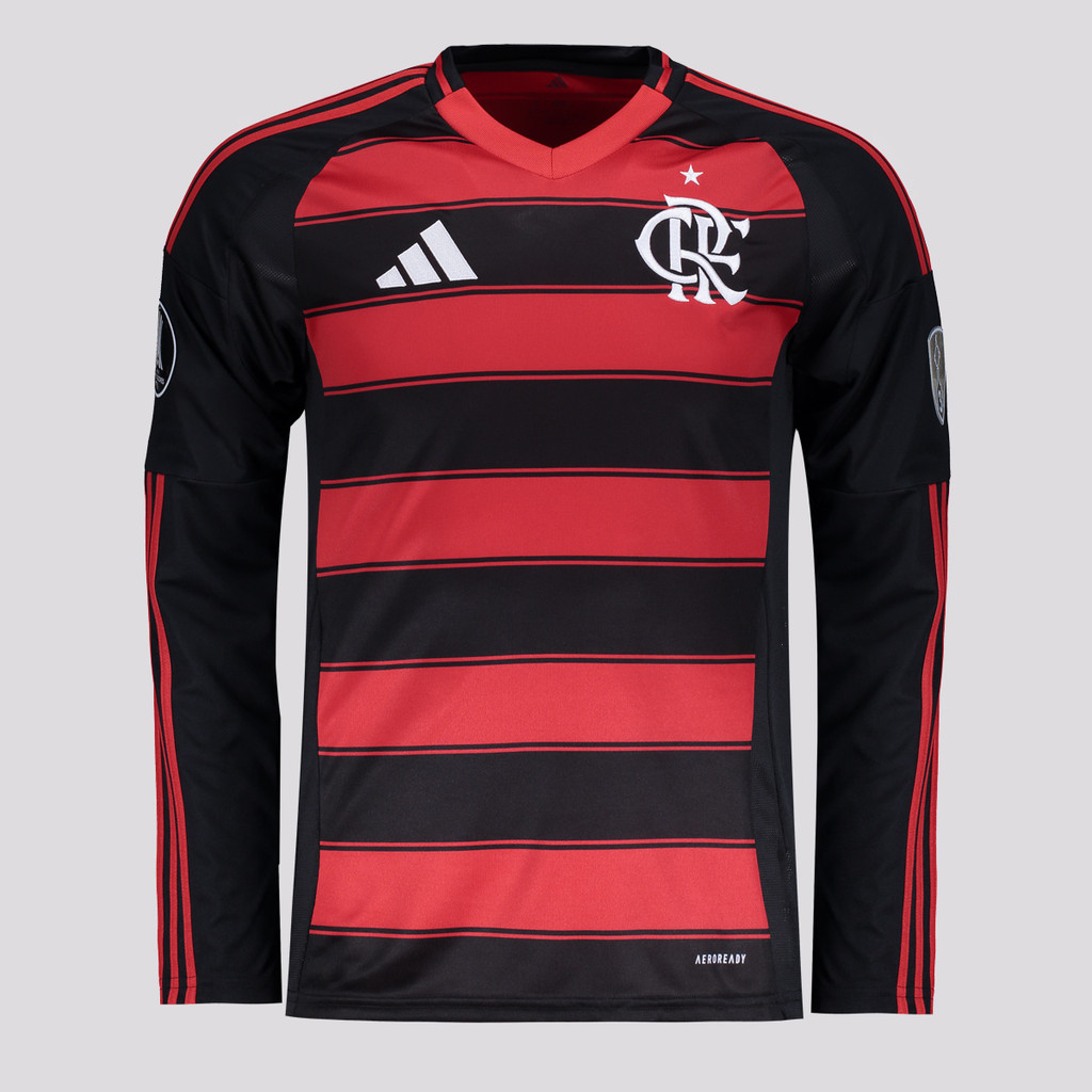 Camisa Adidas Flamengo I 2025 Manga Longa Patch Libertadores - Men Clothes