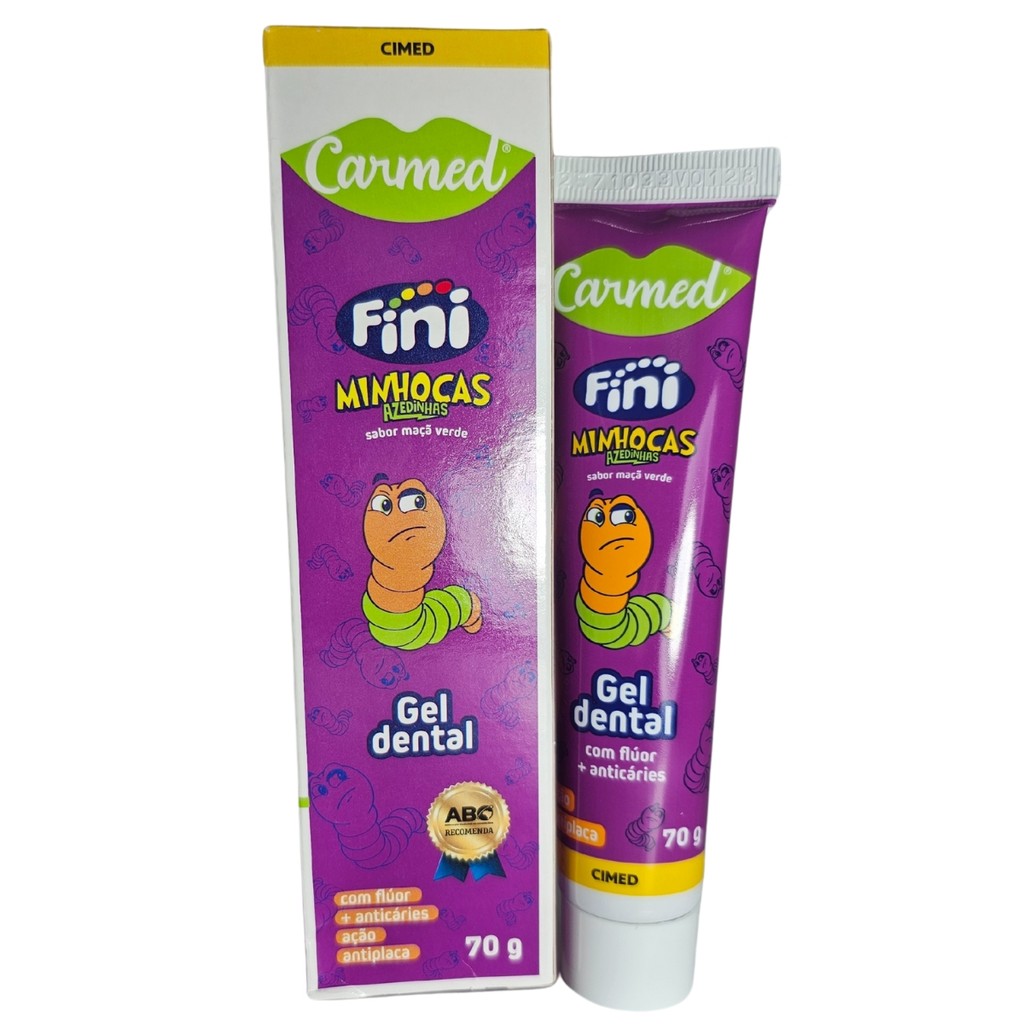 Gel Dental Minhocas Azedinhas Sabor Maçã Verde Fini Carmed Cimed 70g