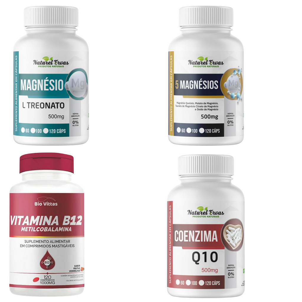 Kit Vitamina B12 + 5 Magnésio + Coenzima Q10 – 480 Cáps - SUPLEMENTO ALIMENTAR