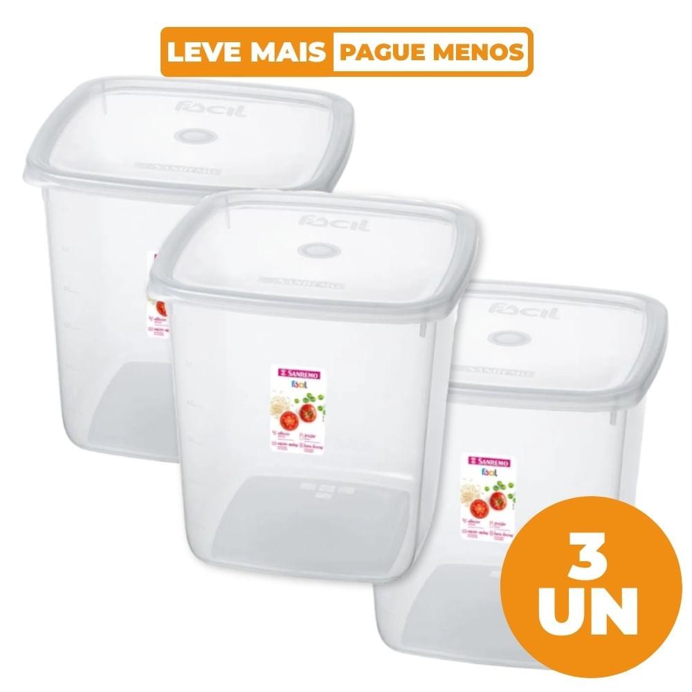 Kit 3 Potes Plásticos Quadrados Fácil Cristal 7L Sanremo em Oferta na Shopee