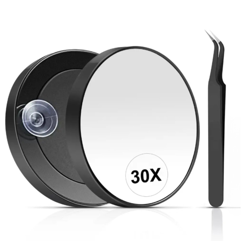 Espelho De Ampliação 30X , Pequeno Com Ventosa E Pinça , Escova De Sobrancelha , Navalha Como De Viagem em Oferta na Shopee