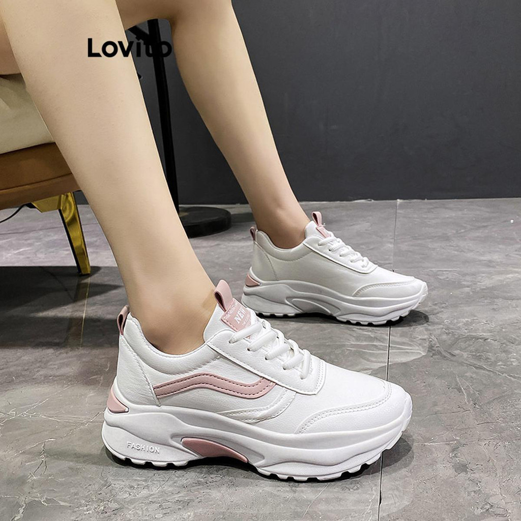 Lovito Tênis esportivo tênis fáceis de esfregar para mulheres LFA60472 - Women Shoes