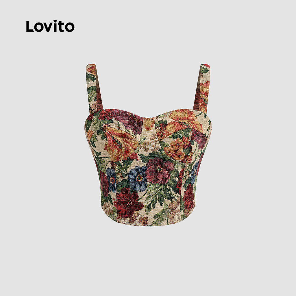 (Trendy) Lovito Regata Elegante Com Flores Florais Ditsy Para Mulheres L132ED094 em Oferta na Shopee