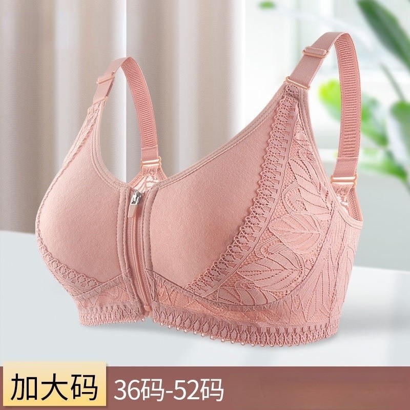 36-52 Novo Tamanho Copo De Algodão Macio Zíper Frontal Meia Idade Lingerie Feminina Renda Sem Costas Sutiã Grande DMFH em Oferta na Shopee