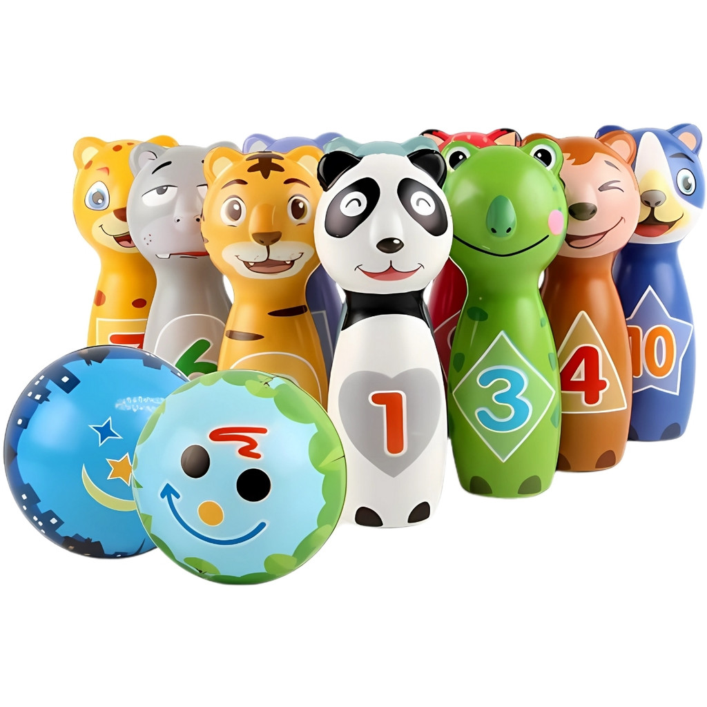 Brinquedo Boliche animais Macio 10 Pinos 2 Bolas - Castela