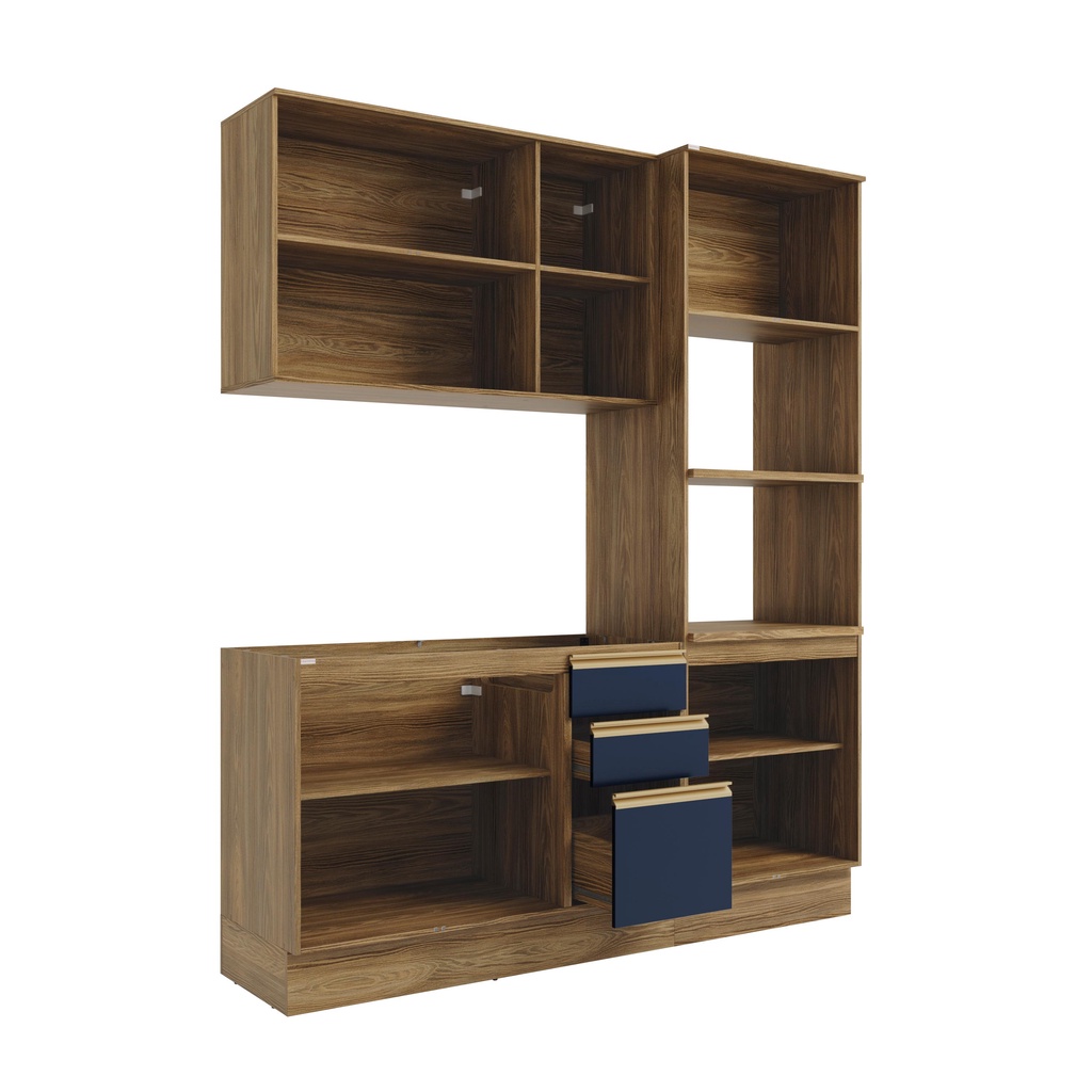 Detalhes do Cozinha Compacta Celeste Kappesberg 100% MDF Nogueira/Azul 190cm