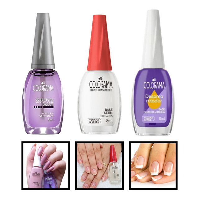 Kit 3 Esmalte Base Colorama Roxinho Setim Desamareladora