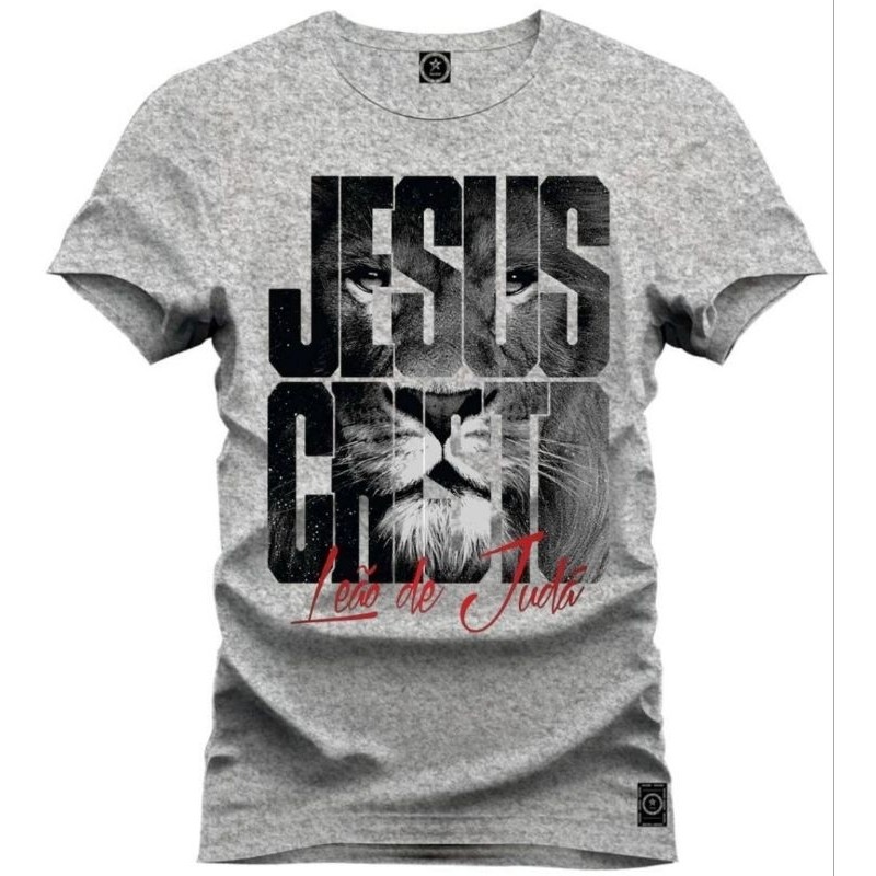 camiseta cristã de leão de Judá e Jesus cristo  estampa grande blusas do p ao g5 estra grande veste até 250 kilos em Oferta na Shopee