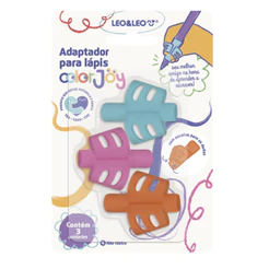 Kit Adaptador de Lápis Leo&Leo Color Joy – 3 Unidades em Silicone Ergonômico