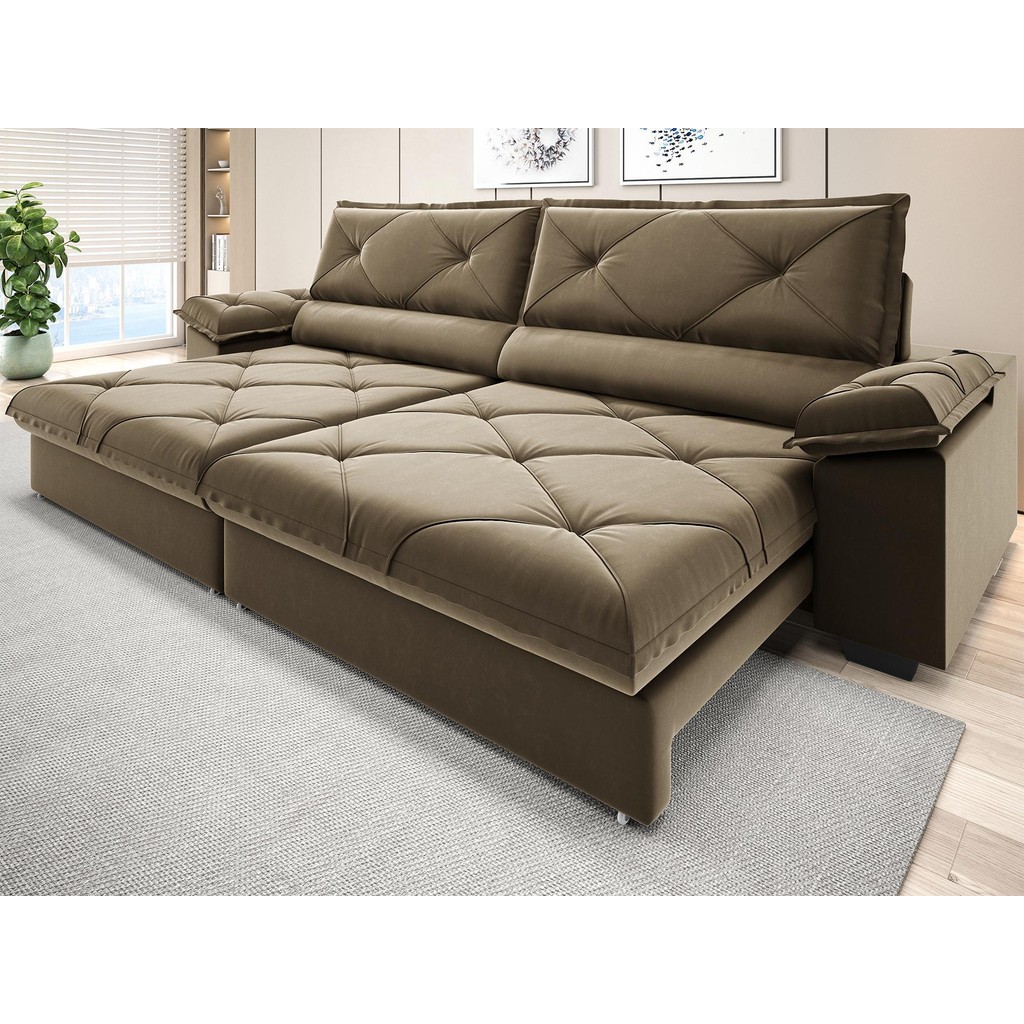 Sofá com Carregador USB e Molas no Assento Retrátil Reclinável Nice 2,50m Veludocristal - NETSOFAS em Oferta na Shopee