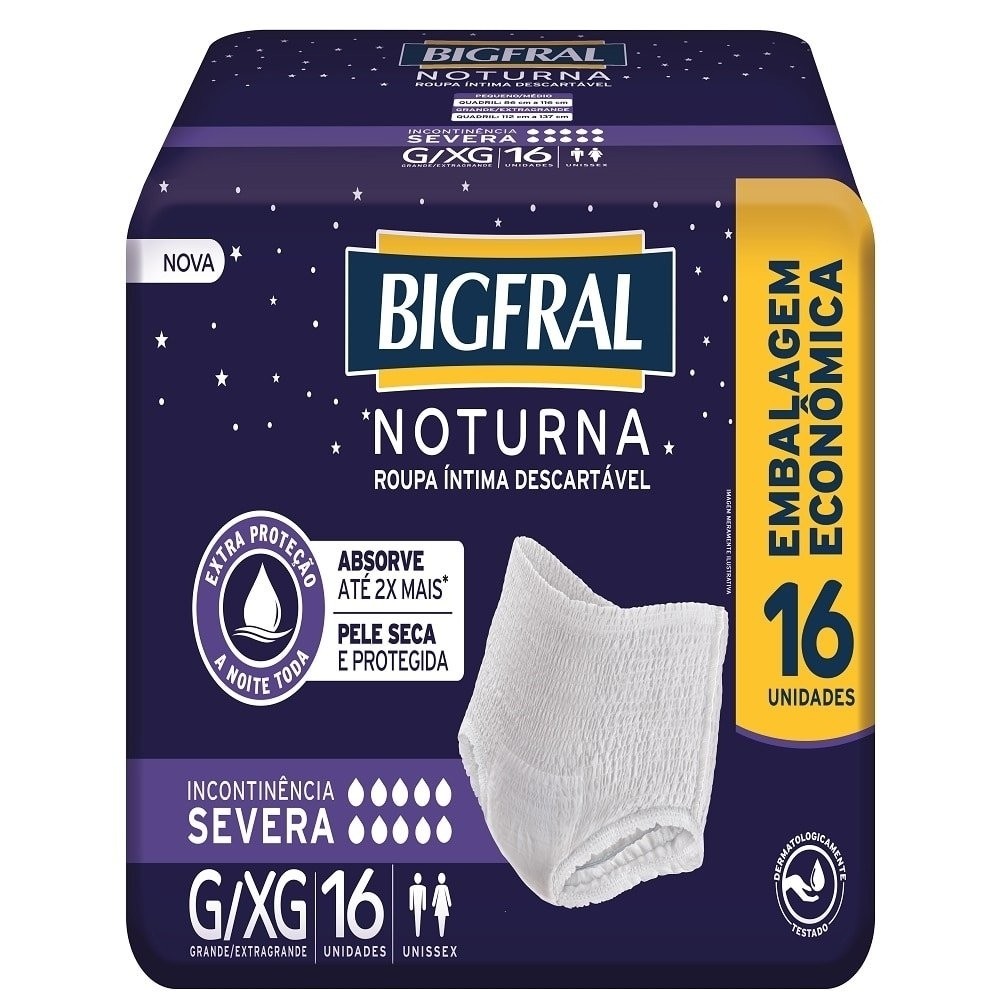 Fralda Descartável Adulto Bigfral Roupa Íntima  Noturna Tamanho G/XG - 4 Pacotes com 16 Fraldas - Total 64 Tiras em Oferta na Shopee