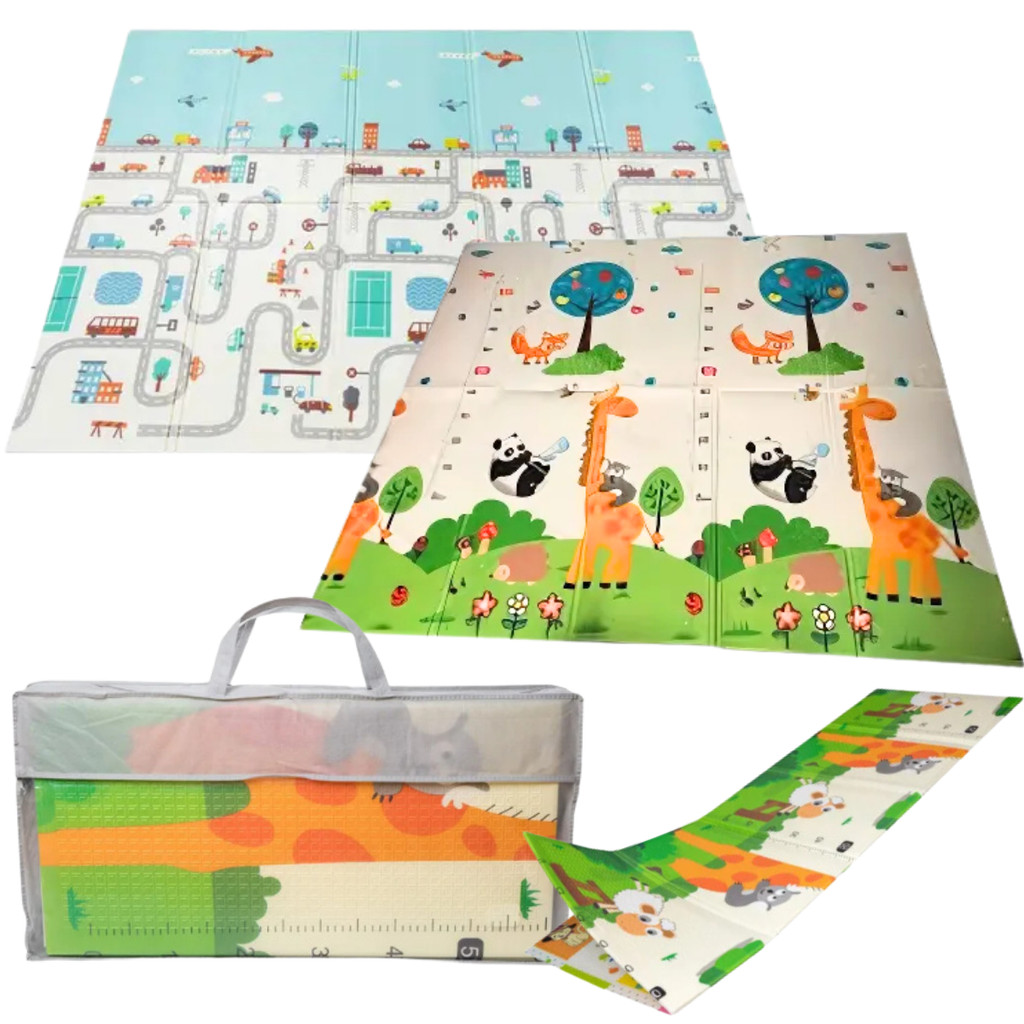 Tapete Atividade 2 Em 1 Infantil Eva Cidade Girafa Bebe Dobravel Castela - Mom & Baby
