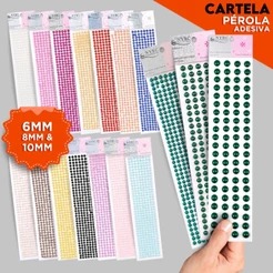 Cartela de Meia Pérola 3D AutoColante - 6/8/10 mm - Grade de Cores