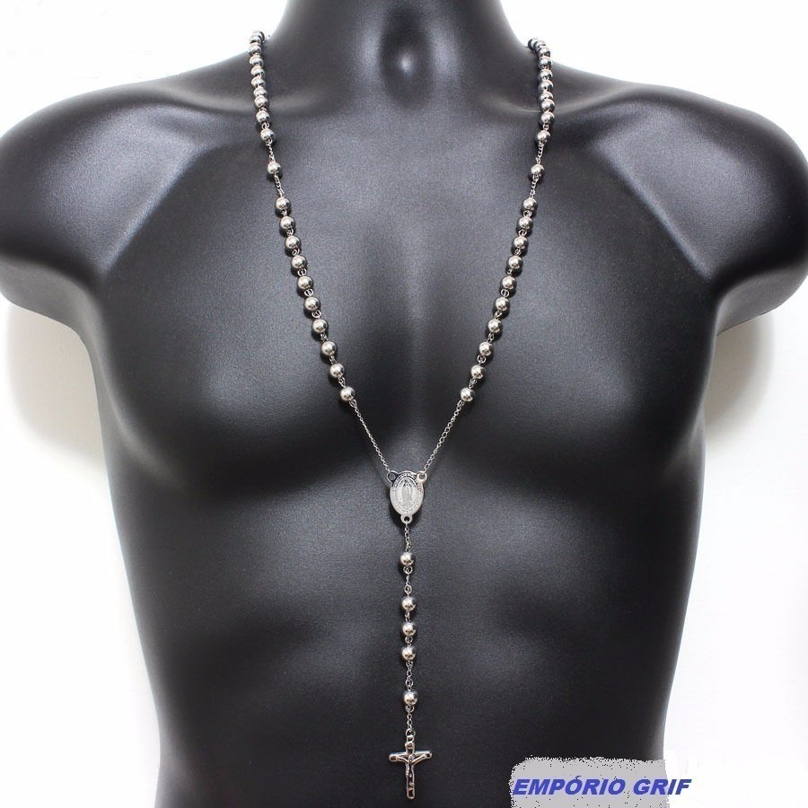 Terço Rosário Oração Aço Inox 316l Maciço 70cm Católico