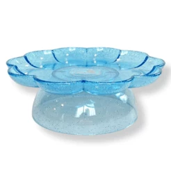Bandeja Flower Com Pé - 205mm - Azul Bebê Com Glitter - 1 unidade - Só Boleiras - Rizzo