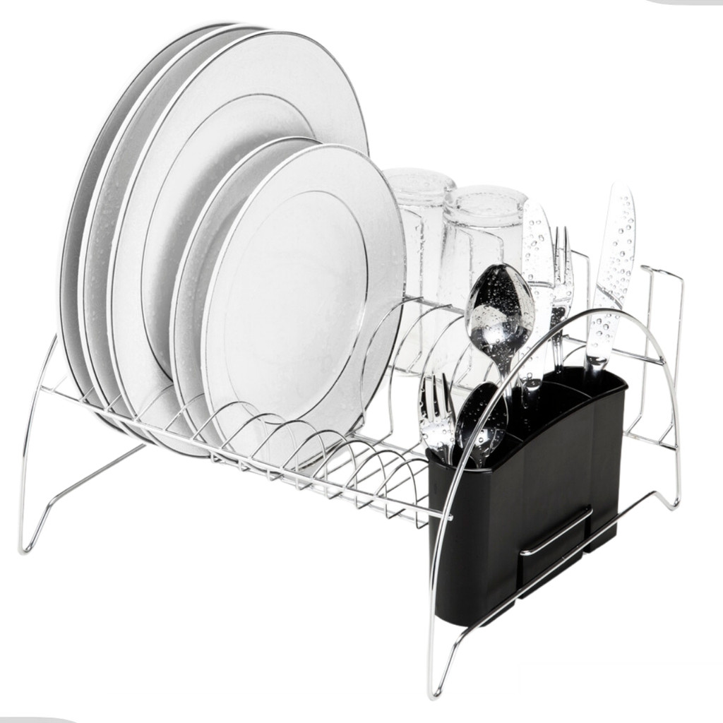 Escorredor de Louças Fan com Porta Copos e Talheres para Pia Cozinha Grande 12 Pratos Cromado Arthi - Home & Living