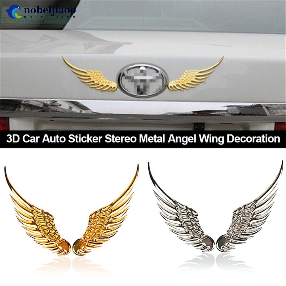 NOBELJIAOO 2 Pçs/Set 3D Carro Auto Adesivo Estéreo Metal Asa De Anjo Decoração Com Decalques Emblema Cromado Asas Grande