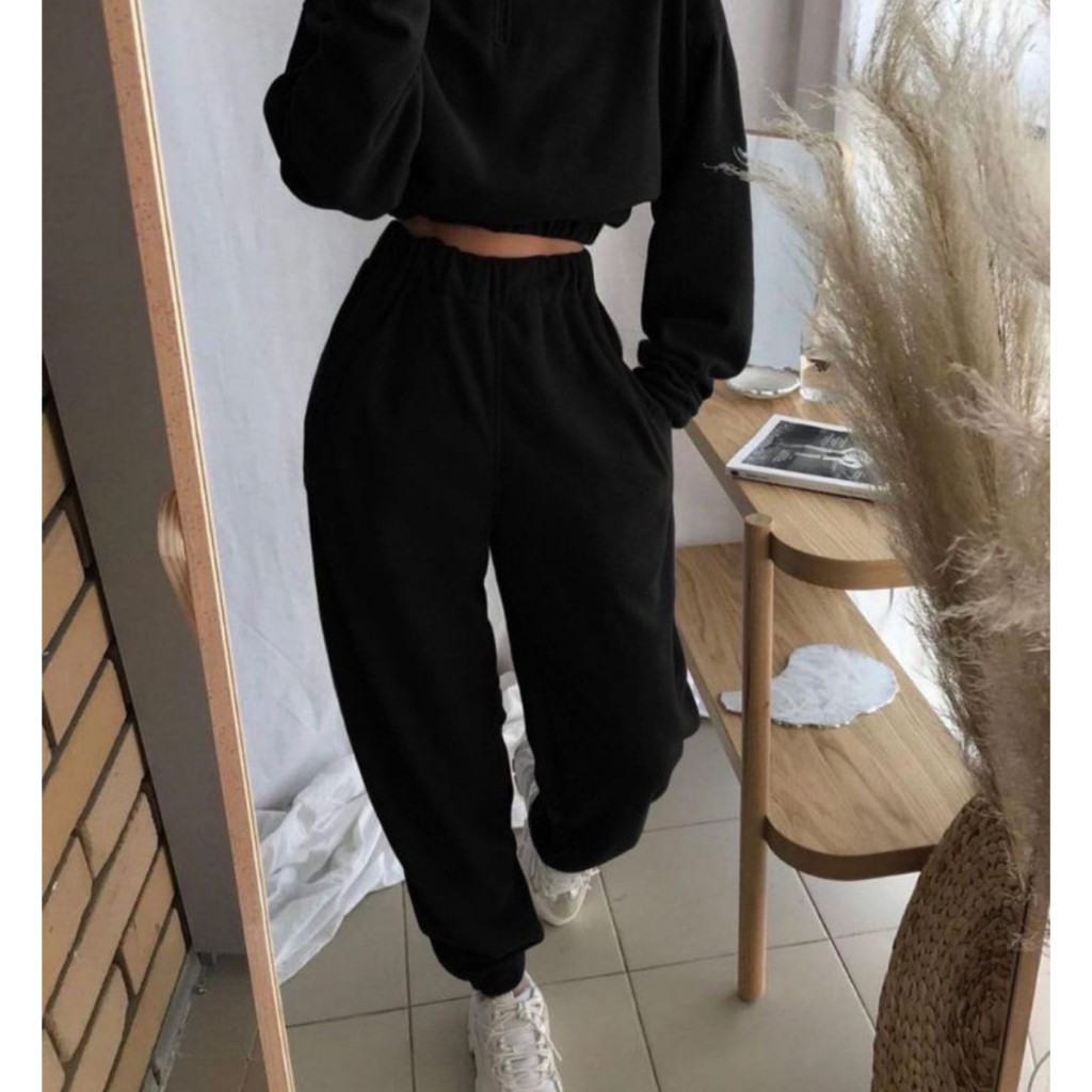 Calça moletom feminina jogger cintura alta com bolso flanelada punho frio cos alto inverno elastico moleton algodao