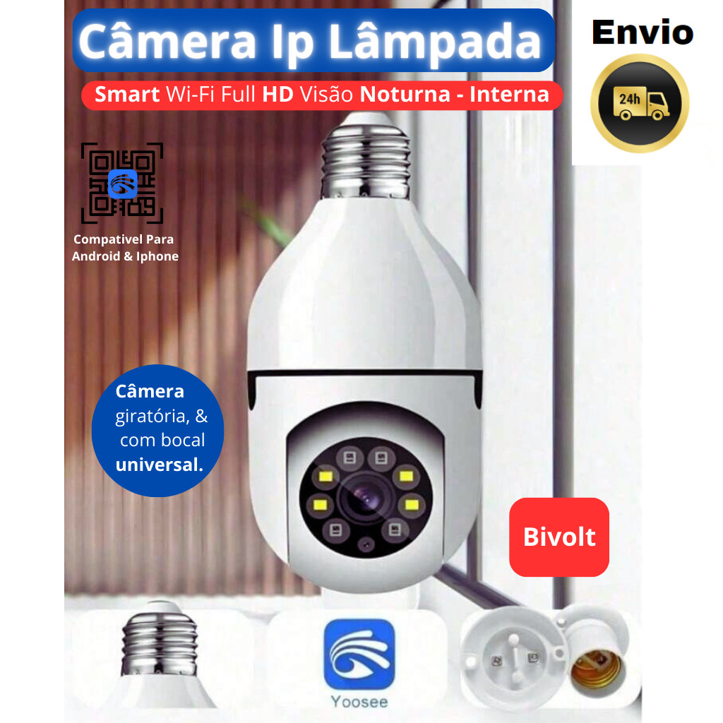 Câmera Ip Lâmpada Smart Wi-Fi Full Hd Visão Noturna  uso do app do manual. - Interna