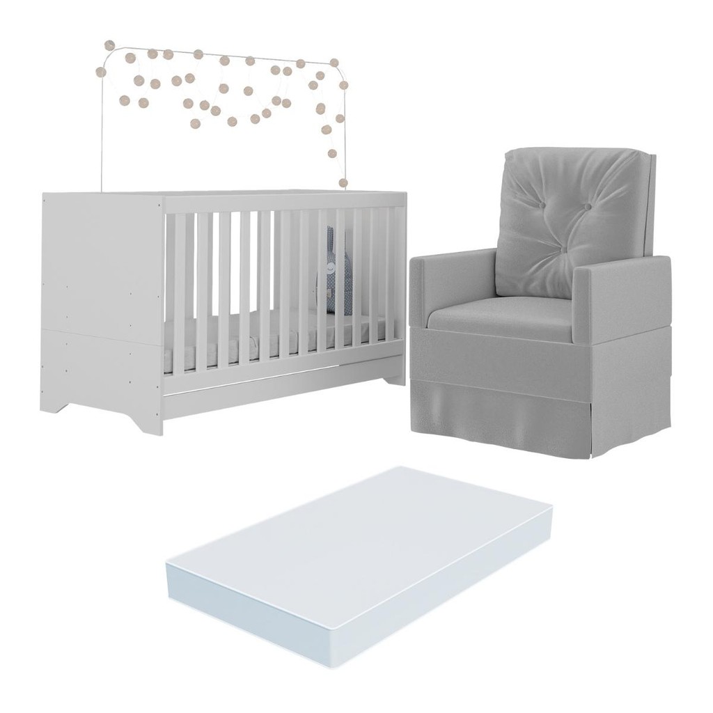 Berço 3x1 com Colchão Incluso e Poltrona de Amamentação Elza Multimóveis MP4088 em Oferta na Shopee