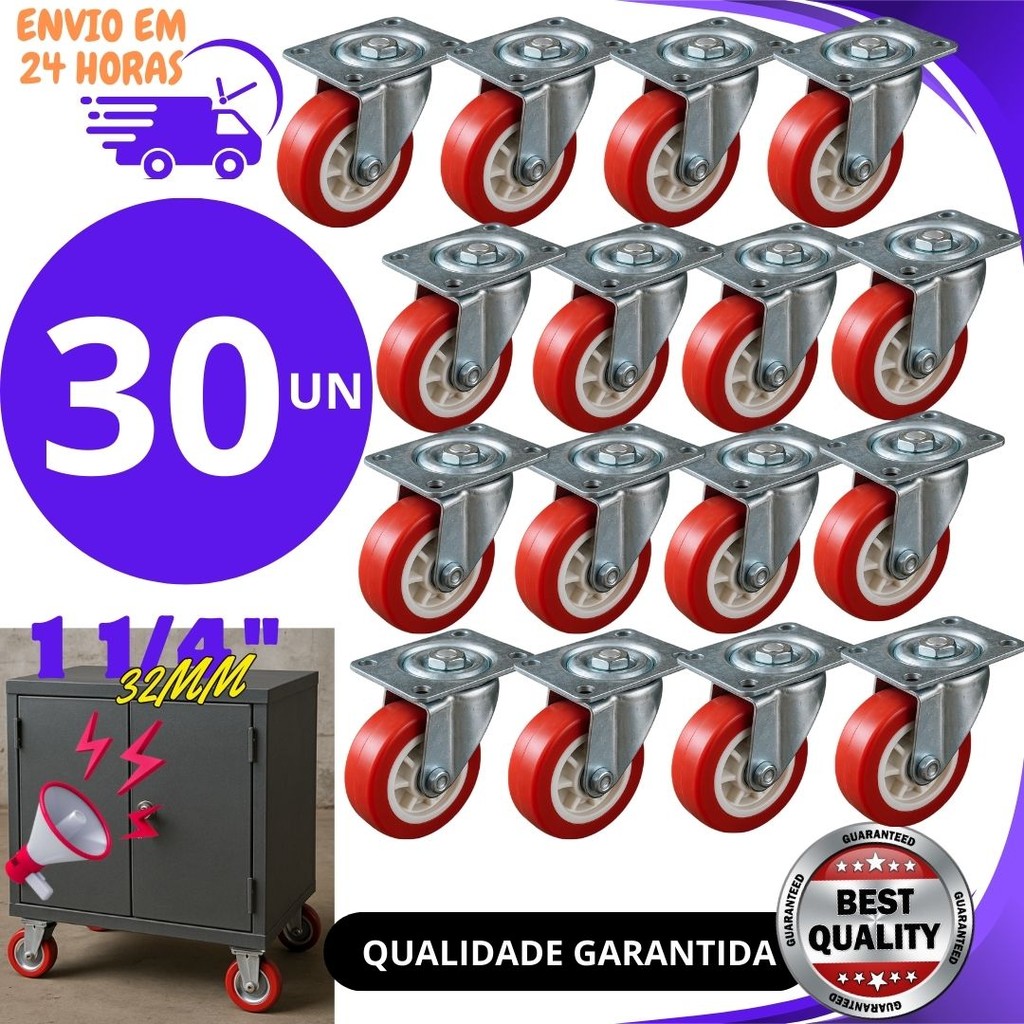 Conjunto 30,20 ou 10 un Rodinhas Rodizios Giratorio para moveis - 32mm PVC/Metal móveis vaso mala
