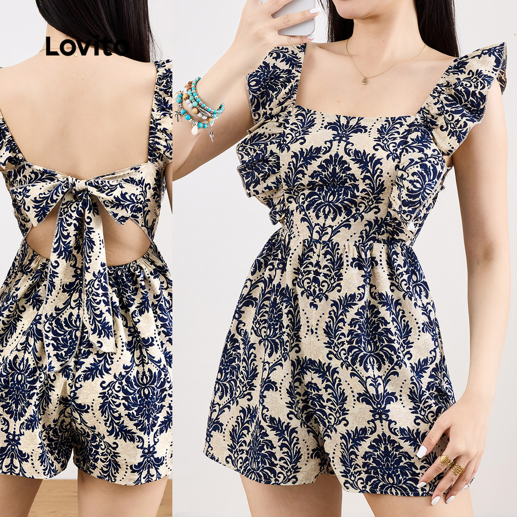 Lovito Macacão Boho Paisley com babados para mulheres L129ED350 - Women Clothes