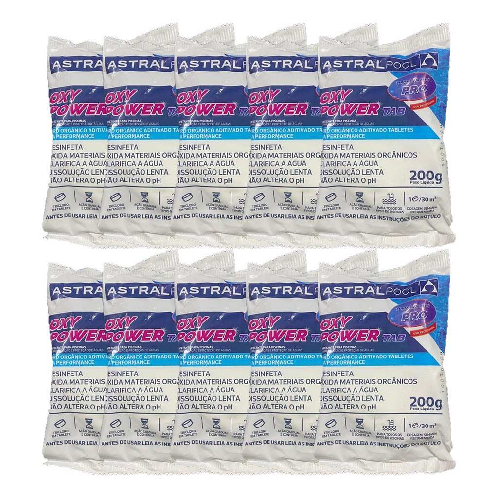 Kit 10 unidades Pastilha Tablete 200g de Cloro Piscina Ação 5 em 1 Astralpool Clorador Flutuante