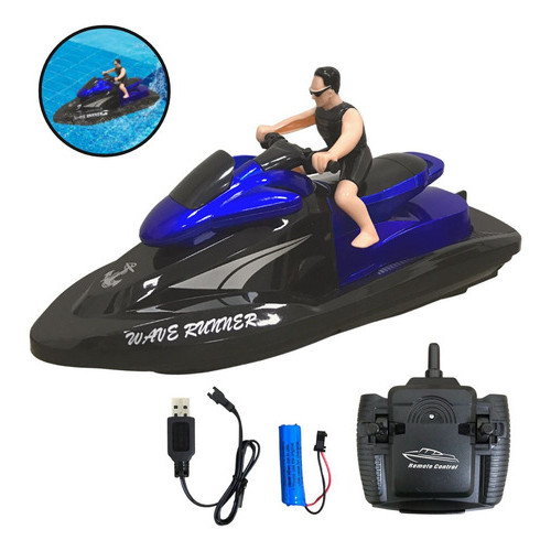 Moto Aquática Controle Remoto Azul 4 Canais Brinquedo Infantil Para Piscina Crianças A Partir De 4 Anos