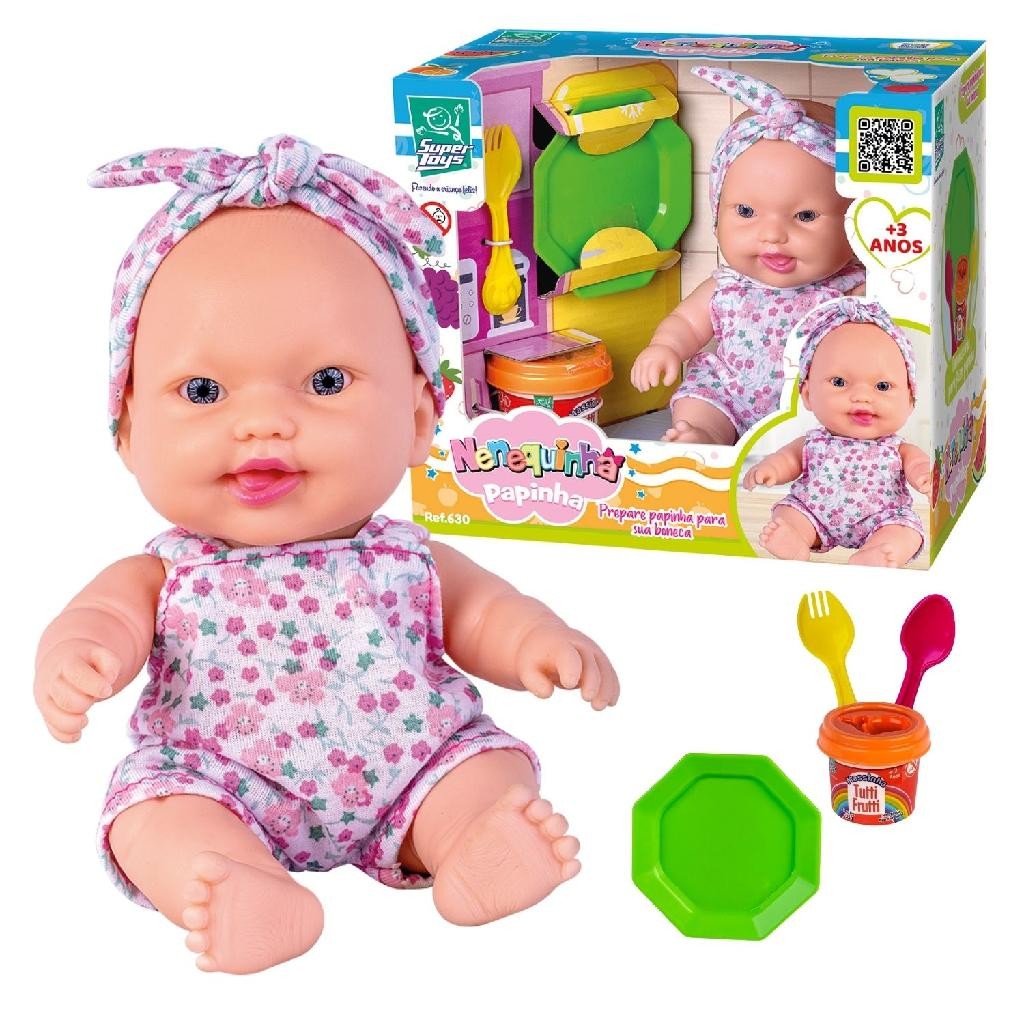 Boneca Nenequinha Papinha Bebe Comidinha Com Massinha e Acessórios - Super Toys