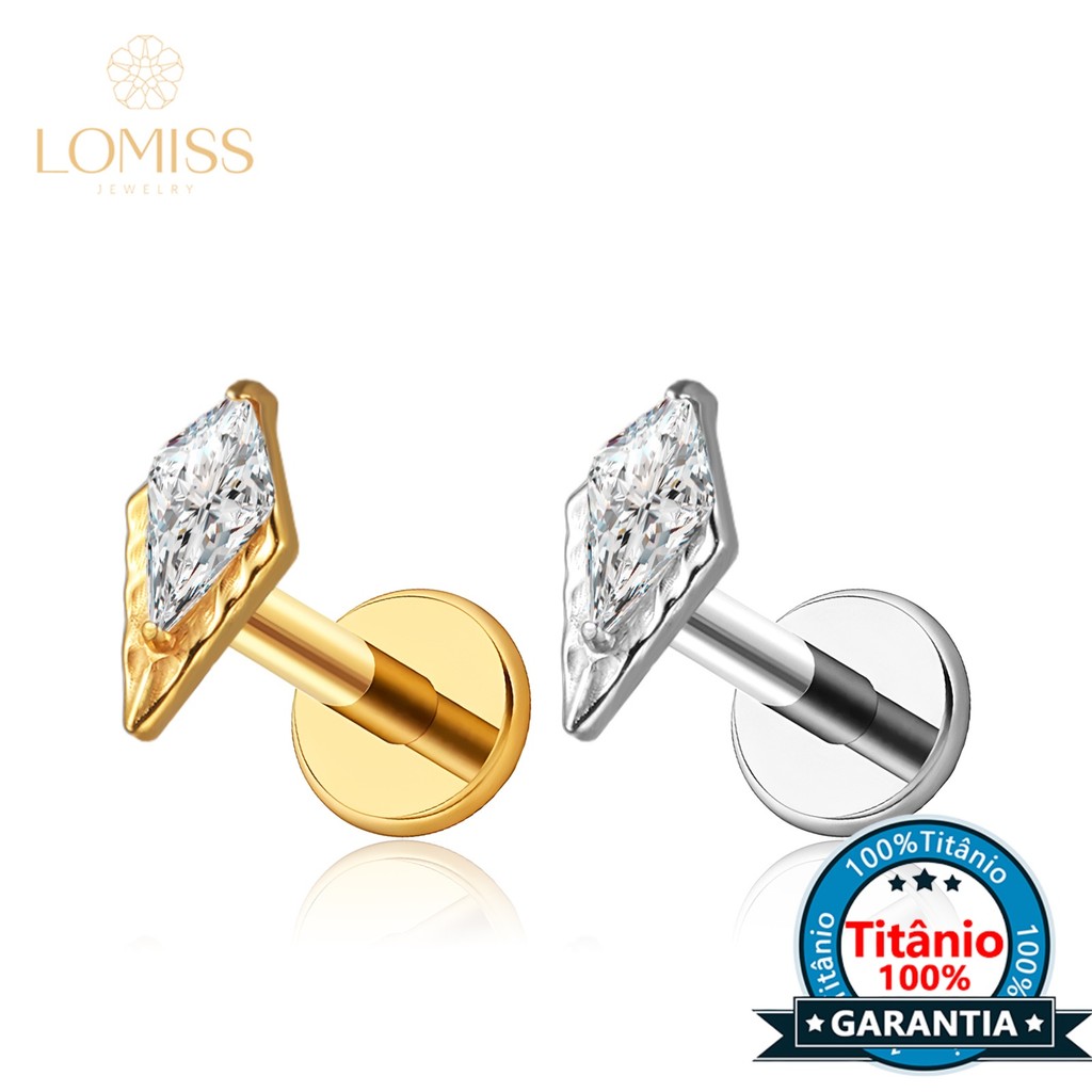 Piercing Labret Helix Conch Orelha Losango Titânio Zircônia